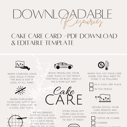 Cake Care Card - PDF download & editable template