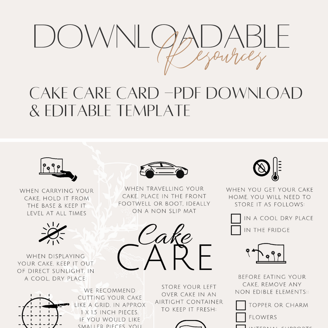 Cake Care Card - PDF download & editable template